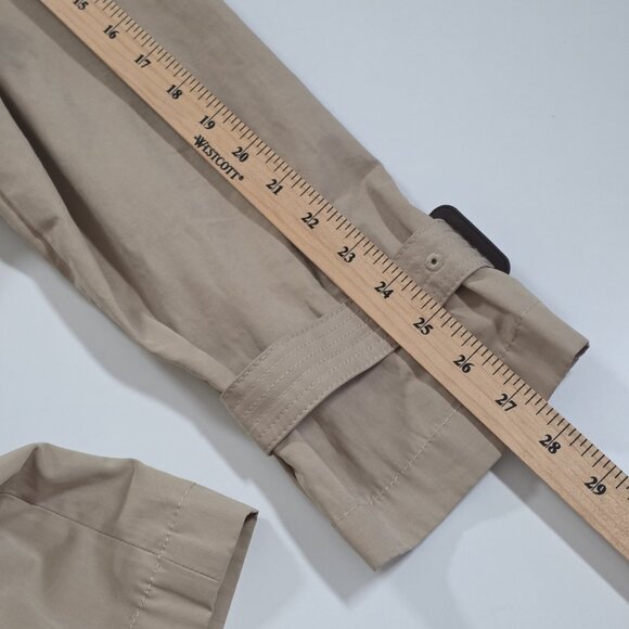 Zara Trench Coat Womens M Beige Belted Long Pockets Buttons Lightweight Preppy - Picture 7 of 16